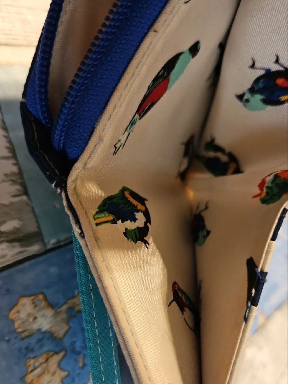 Vera Bradley RFID Blocking Zip-Around Wallet Blue Birds Print